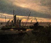Caspar David Friedrich Schiffe im Hafen am Abend oil painting reproduction